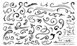 Calligraphy Curvy Line Floral Decoration. Hand drawn decorative curls and swirls. Flourish swirl ornate decoration for pointed pen ink calligraphy style.
