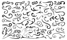 Calligraphy Curvy Line Floral Decoration. Hand Drawn Decorative Curls And Swirls. Flourish Swirl Ornate Decoration For Pointed Pen Ink Calligraphy Style.