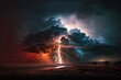 Storm with wind and lightning dramatic scene. Thunderstorm weather. Dangerous weather condition. Generative AI
