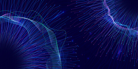 Aufkleber - Abstract technological blue background with lines from the centre. Neural connections, Artificial Intelligence, movement towards each other
