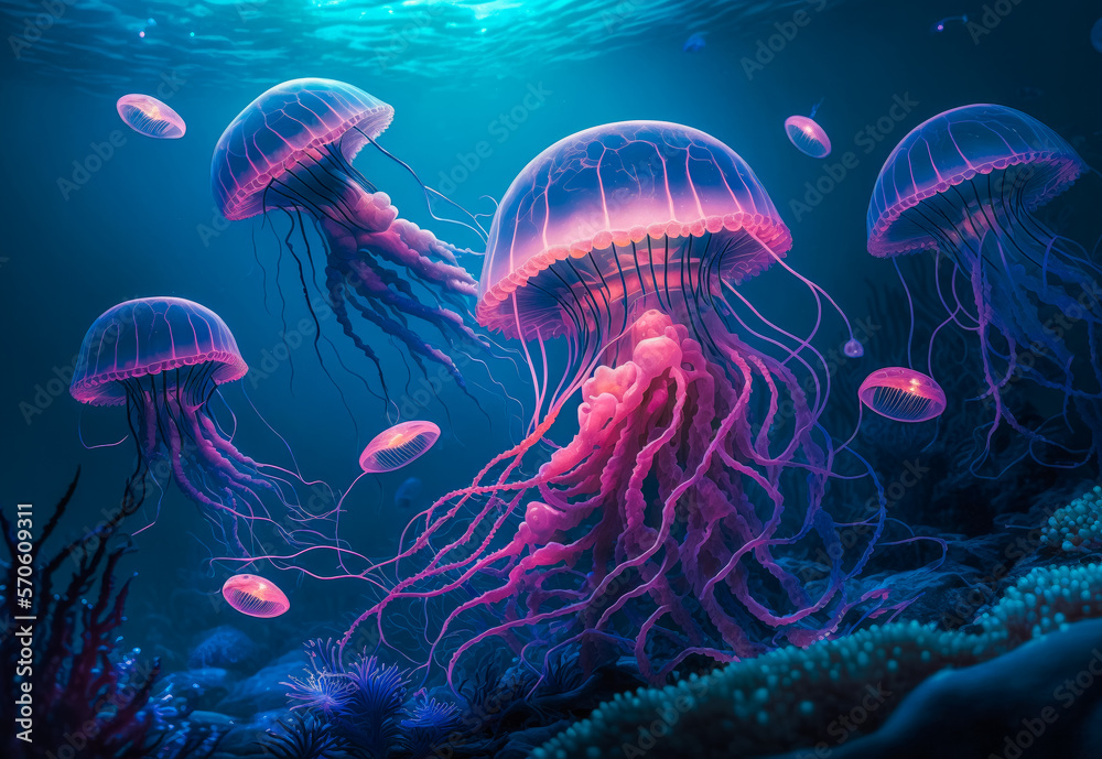 jellyfish in the sea created with Generative AI technology Stock ...