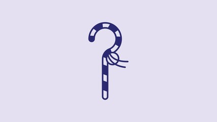 Sticker - Blue Crook icon isolated on purple background. Ancient Egypt symbol. Scepters of egypt. 4K Video motion graphic animation