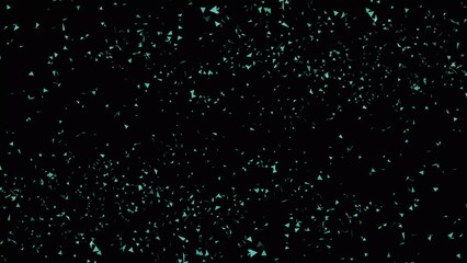 Poster - Falling flakes. Triangle glowing particles flying in whirlwind. Sky blue bokeh particle isolated on black background.