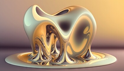 Wall Mural -  a liquid filled with gold and white liquid on a gray surface with a light yellow back ground and a light orange back ground and a yellow back ground.  generative ai