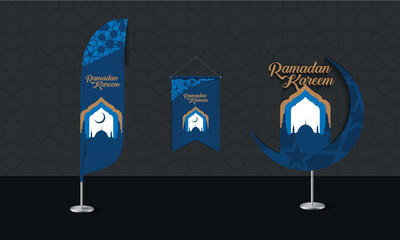 Wall Mural - Ramadan Kareem Decorations Set in Flat Style Isolated on White. Vector Illustration. Flag Garland