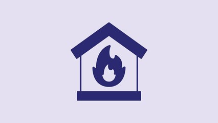 Poster - Blue Fire in burning house icon isolated on purple background. 4K Video motion graphic animation