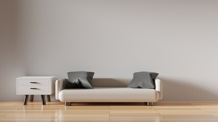 Poster - Modern minimalist living room interior with comfortable sofa. 3d minimalist interior concept