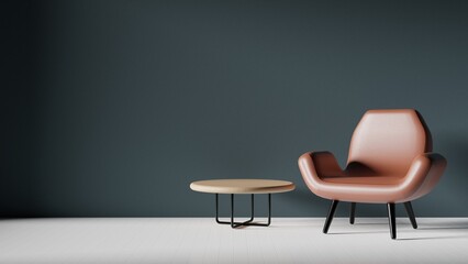 Poster - 3d render modern minimalist interior with chair and table. 3d minimalist interior concept
