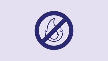 Wall Mural - Blue No fire icon isolated on purple background. Fire prohibition and forbidden. 4K Video motion graphic animation