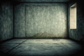 Poster - old room,Grungy concrete wall and floor background ,empty old room backdrops.3D illustration