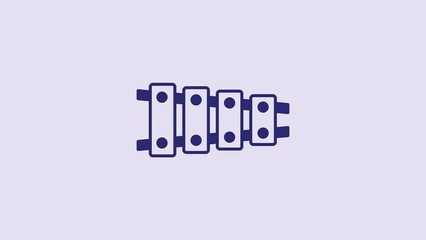 Sticker - Blue Xylophone - musical instrument with thirteen wooden bars and two percussion mallets icon isolated on purple background. 4K Video motion graphic animation