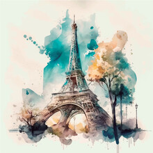 Eiffel Tower. Artwork Design, Illustration For T-shirt Printing Or Poster 