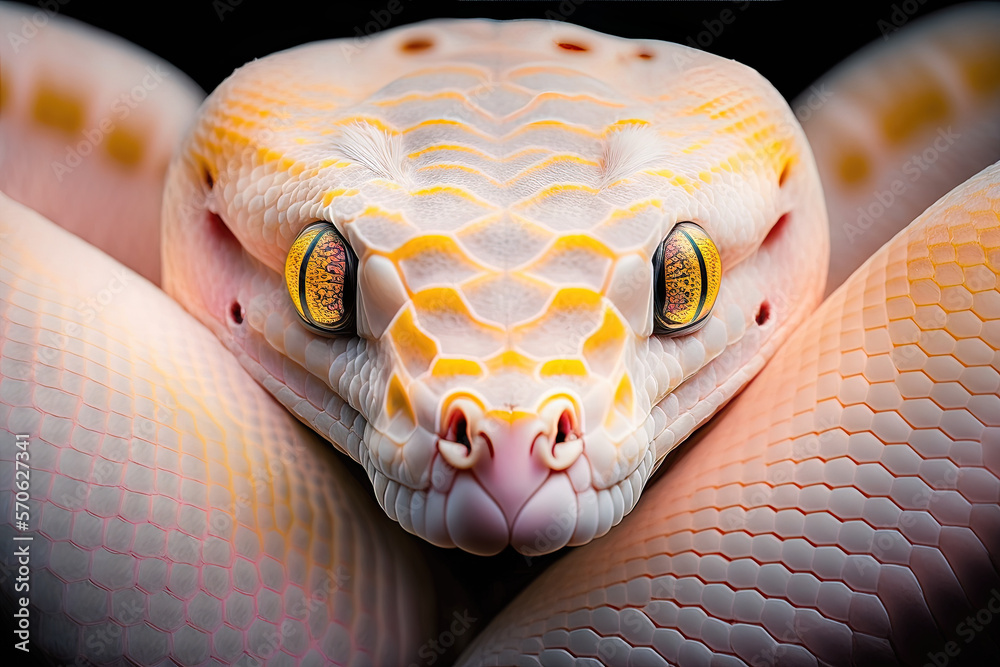Un python albinos à la peau plaquée rose et aux yeux brillants ...