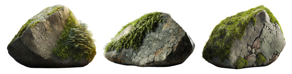 beautiful natural rock with moss, transparent background, 3d rendering, can be used for natural gard