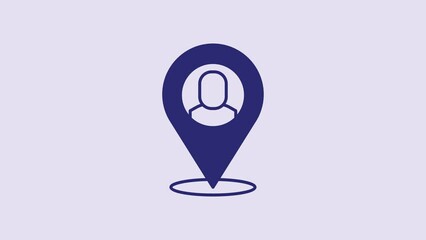 Poster - Blue Worker location icon isolated on purple background. 4K Video motion graphic animation