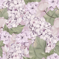 Wall Mural - Lilac Floral Watercolor Seamless Pattern. Hand painted Design For print, fabric, fashion, Wallpaper and more. 