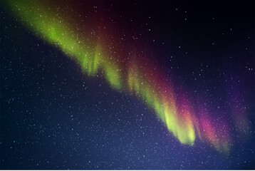 night starry sky and northern lights. purple green aurora borealis
