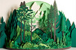 © anna_leni - Forest Plant Banner Green Papercut Diorama. Origami Tree. Generative AI.