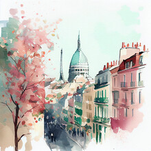 Paris City Watercolor, AI Generative