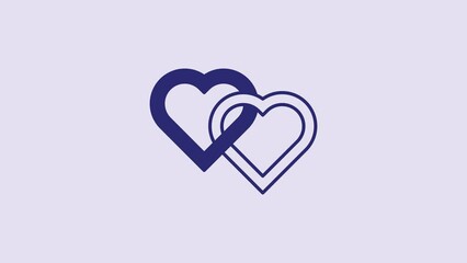 Sticker - Blue Two Linked Hearts icon isolated on purple background. Romantic symbol linked, join, passion and wedding. Valentine day. 4K Video motion graphic animation