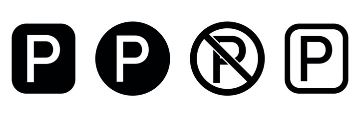 Set of parking signs. Car parking icons. Parking place sign.Road signs, streets.Parking icon. Vector illustration. Isolated.