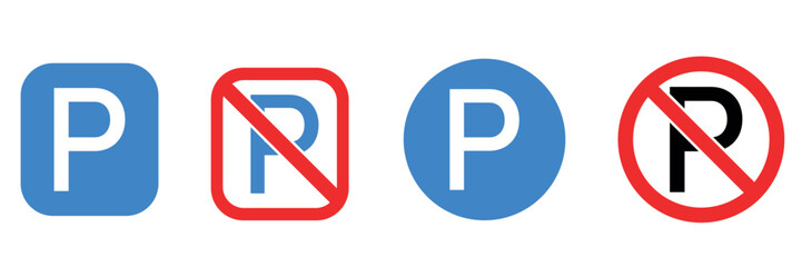 Set of parking signs. Car parking icons. Parking place sign.Road signs, streets.Parking color icon. Vector illustration. Isolated.