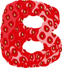 Fototapete - Strawberry font. Letter B. Alphabetical character with strawberry texture. Character representing one or more of the sounds used in speech. Decorative fruit font. Vector illustration.