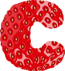 Fototapete - Strawberry font. Letter C. Alphabetical character with strawberry texture. Character representing one or more of the sounds used in speech. Decorative fruit font. Vector illustration.