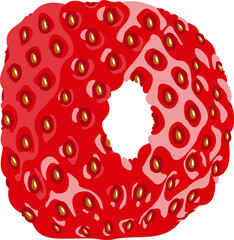 Fototapete - Strawberry font. Letter D. Alphabetical character with strawberry texture. Character representing one or more of the sounds used in speech. Decorative fruit font. Vector illustration.