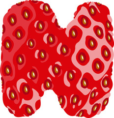 Fototapete - Strawberry font. Letter N. Alphabetical character with strawberry texture. Character representing one or more of the sounds used in speech. Decorative fruit font. Vector illustration.
