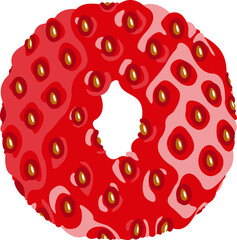 Fototapete - Strawberry font. Letter O. Alphabetical character with strawberry texture. Character representing one or more of the sounds used in speech. Decorative fruit font. Vector illustration.