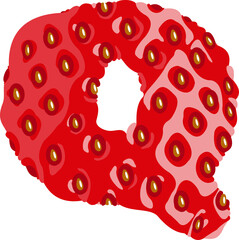 Fototapete - Strawberry font. Letter Q. Alphabetical character with strawberry texture. Character representing one or more of the sounds used in speech. Decorative fruit font. Vector illustration.