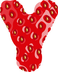 Fototapete - Strawberry font. Letter Y. Alphabetical character with strawberry texture. Character representing one or more of the sounds used in speech. Decorative fruit font. Vector illustration.