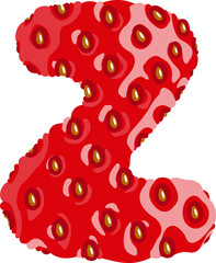 Fototapete - Strawberry font. Letter Z. Alphabetical character with strawberry texture. Character representing one or more of the sounds used in speech. Decorative fruit font. Vector illustration.