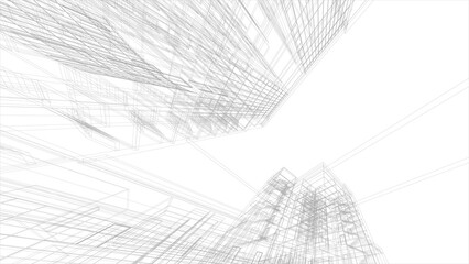 Wall Mural - Abstract 3D building wireframe structure. Architecture background.