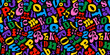 © Dedraw Studio - Colorful retro typography letter seamless pattern in abstract art style. Trendy funky symbol lettering text background illustration. English education wallpaper print, grammar alphabet texture.