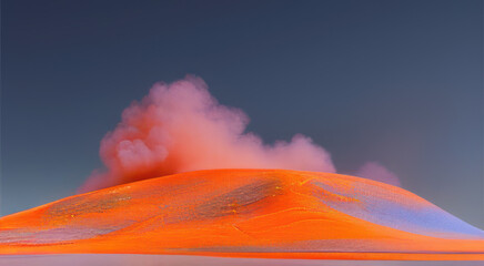 Beautiful orange mountain with sandstorm behind, beautiful sky.