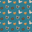 Pattern with cats of different breeds. Pattern for fabric, wrapping paper, childrens clothing. Vector illustration.