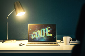 Aufkleber - Creative Code word hologram on modern computer monitor, artificial intelligence and neural networks concept. 3D Rendering