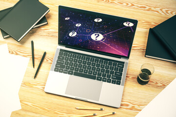 Aufkleber - Modern computer monitor with question mark hologram. Sociology and psychology concept. 3D Rendering