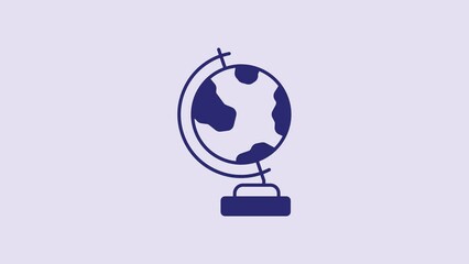 Sticker - Blue Earth globe icon isolated on purple background. 4K Video motion graphic animation