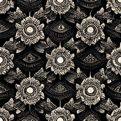 Seamless pattern of black and white mandala. black and white seamless pattern for wallpaper or fabric. mandala tile. Generative Ai