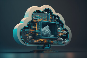 Poster - Futuristic Cloud computing technology concept. Generative AI	