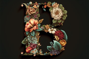 Typeface flower pattern b letter, concept of Calligraphy and Monogram, created with Generative AI technology