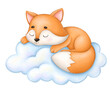 The cute fox sleeps on a cloud