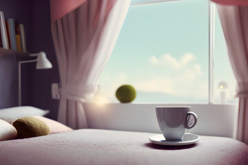 Sticker - Cozy room with cups of tea or coffee, Generative AI