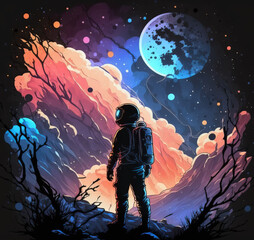 Cartoon kid space explorer. sketch art for artist creativity and inspiration. generative AI
