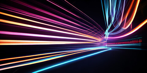 Wall Mural - abstract long exposure dynamic speed light trails background. generative ai