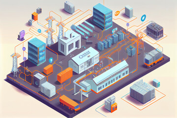 Wall Mural - Internet of things network infrastructure scheme. Smart devices connection. High quality ai generated illustration.