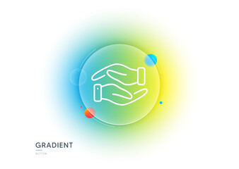 Poster - helping hand line icon. gradient blur button with glassmorphism. charity gesture sign. giving palm s